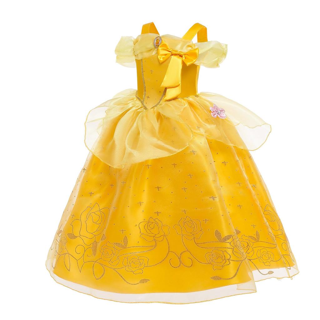 Belle Princess Costume for Girls 7-8 Years Role Play Party Dress Up Fancy Dress Carnival Birthday Gift 130 Cm
