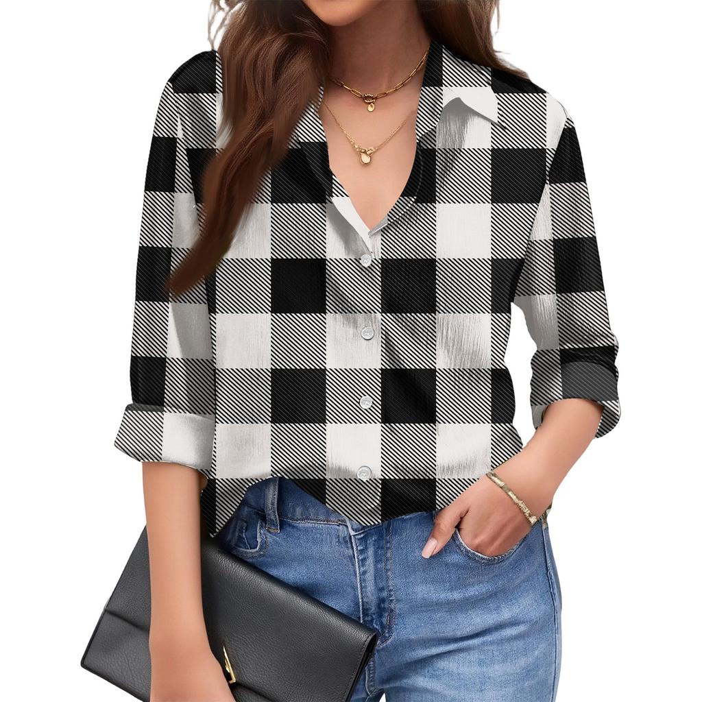 Women's Fashionable Casual Loose Plaid Long,sleeved Shirt