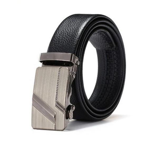 Men’s Automatic Buckle Leather Belt with Customizable Logo - Perfect for Business and Casual Wear