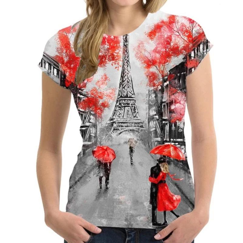 

Футболки с принтом Summer Paris 3D, женская уличная одежда, повседневная мода, красивая футболка с коротким рукавом, детский футболки с круглым вырезом, топы, одежда 6XL
