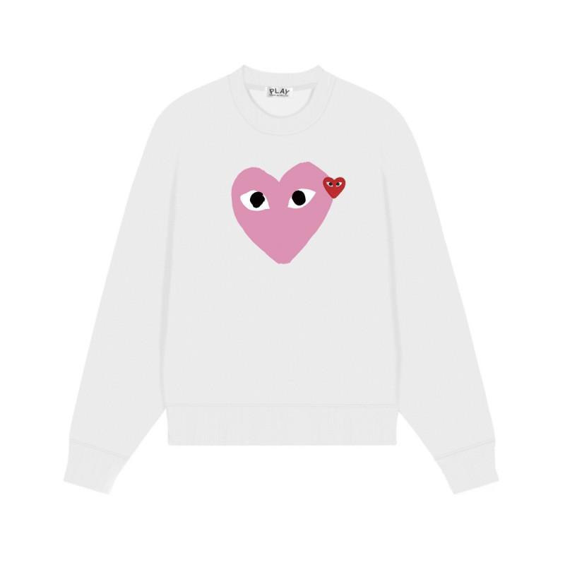 Relaxed Fit Cotton Sweatshirt With Heart Print Long Sleeve Crew Neck Fleece Lined Unisex Winter Casual Top