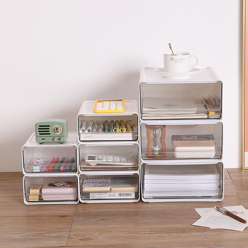 Transparent Desktop Storage Box Drawer Type Office File Storage Box Bedroom Study Stack Combination Portable Storage Cabinet