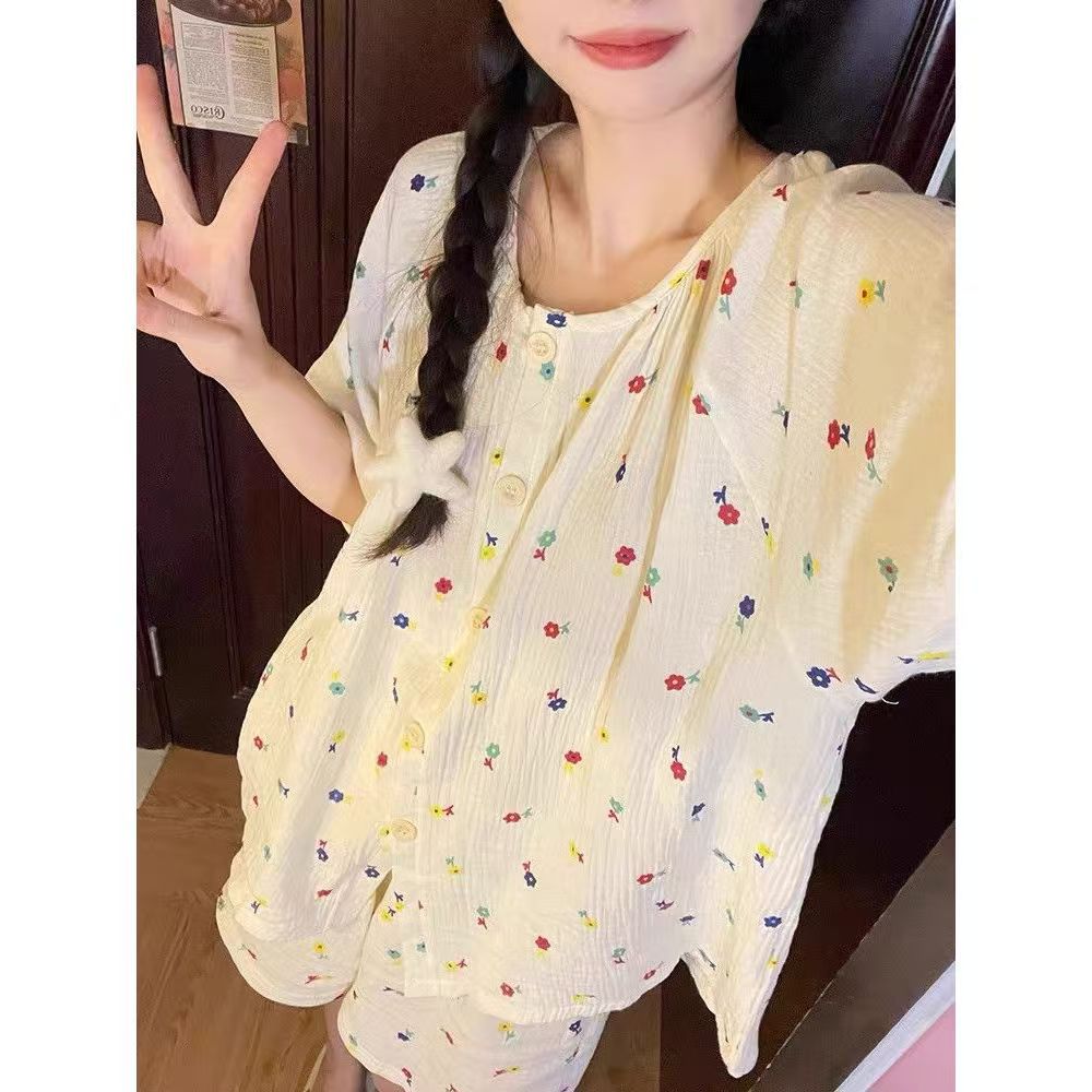 

Cute bear pajamas women s summer short-sleeved shorts inf style suit, beautiful girls can wear loungewear two-piece set Xxl [recommended weight 67.5-75kg]
