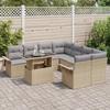 Ensemble de Canapé de Jardin vidaXL 9 Pièces avec Coussins Beige Rotin Poly, Canapé de Jardin 2 Places vidaXL avec Rangement 3356993