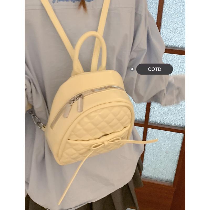 Girly Rhombus Backpack Women's New Fashion Bow Backpack College Style Travel Bag