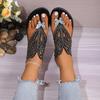 2025 New Toe Flat Bottom Fashion Slippers Women's Rhinestone Butterfly Beach Flip-flops Large Size Slippers