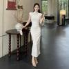 New Chinese Style Cheongsam Split-ended Dress Women's Ins Temperament Slim Summer New Short-sleeved Long Dress