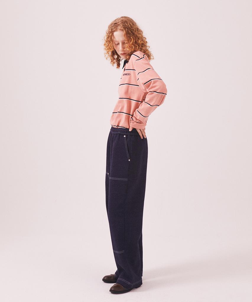 Minasu Mns Striped Cotton Collar T Shirt_Pink