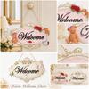 Decorative Hanging Welcome Sign Wall Plaque with Floral and Teddy Bear Accents for Home Entryway and Business Use Hanging Ornament