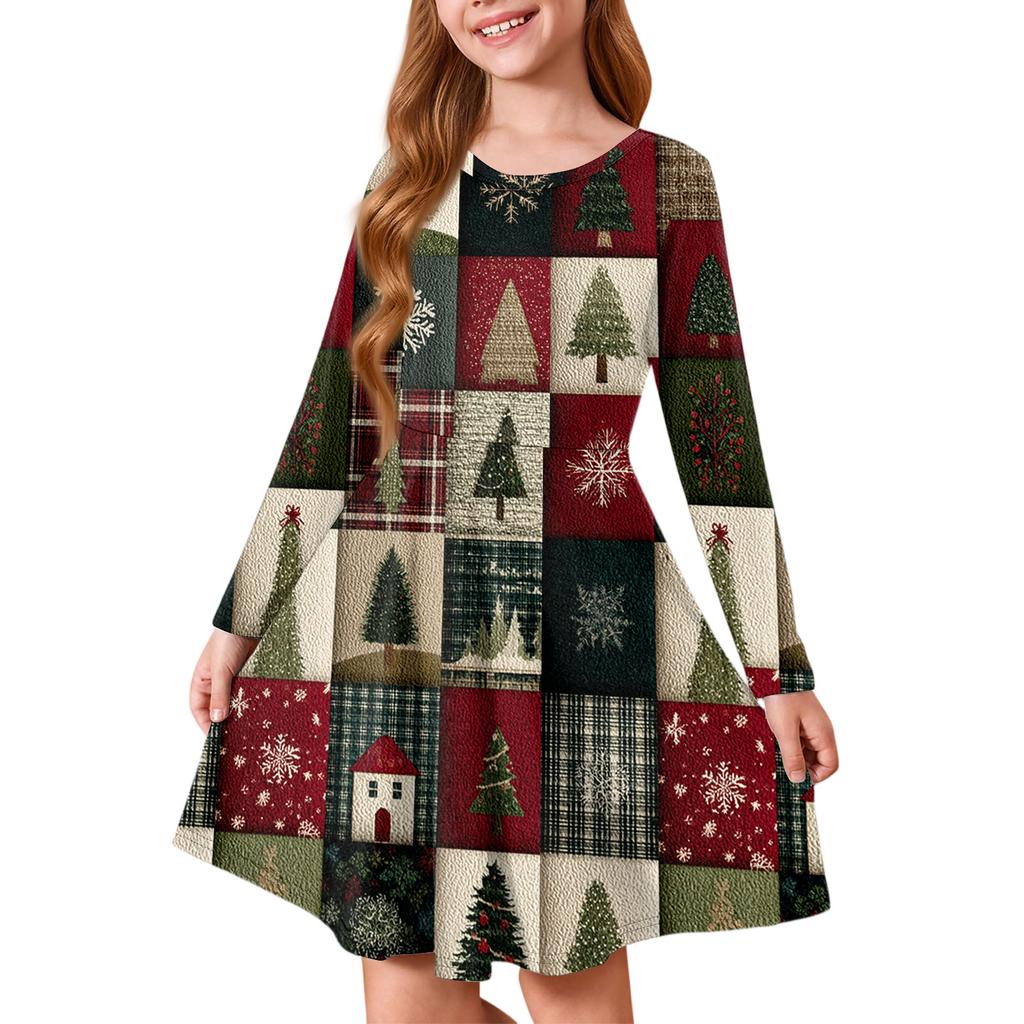 Jenters Prinsessekjole - Langermet A-linje T-skjortekjole Juledag