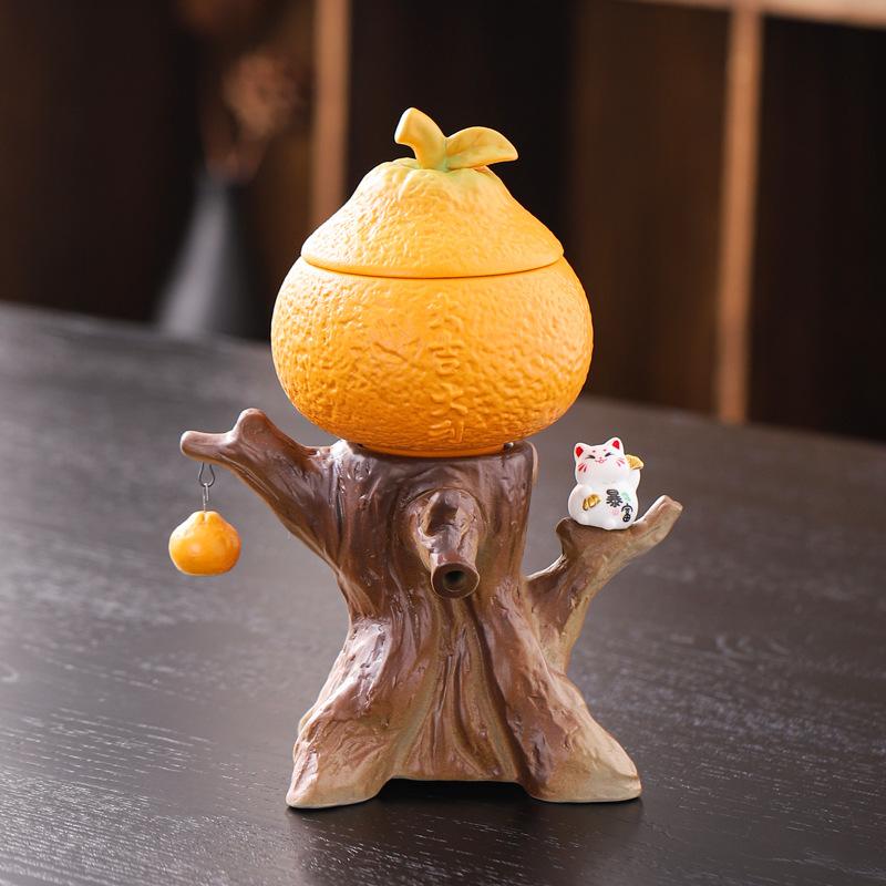 Ceramic Lucky Lazy Semi Automatic Kung Fu Teapot for Home Tea Drinking Anti Scalding Stone Grinding Tea Set