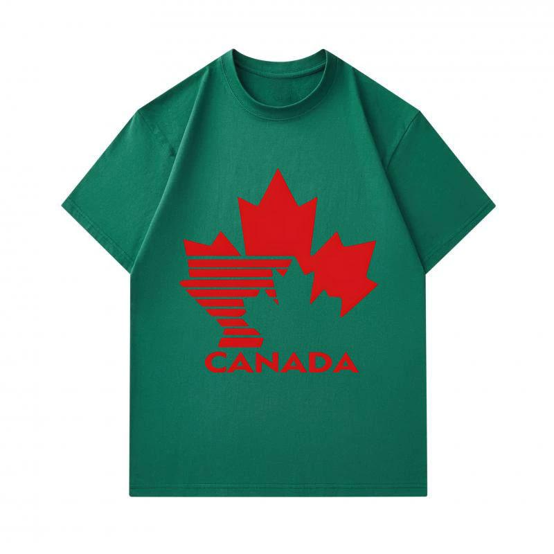 Men's 100% Cotton Crew Neck Short Sleeve T-Shirt, Fashion Canada Maple Leaf Striped Printed Casual Breathable Soft Tees for Daily Street Wear