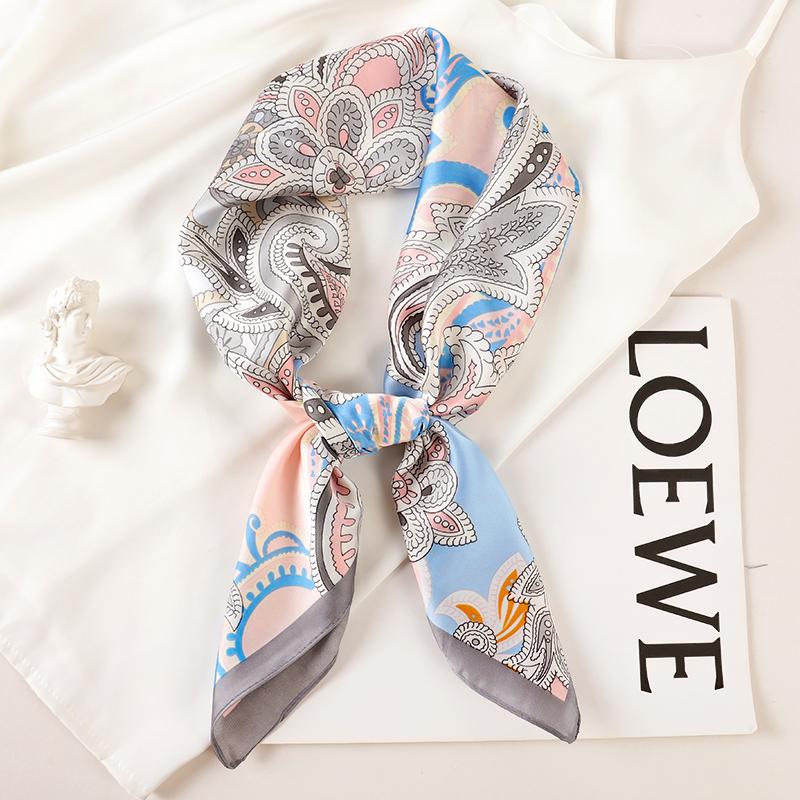 Luxury Brand Silk Square Scarf Women Cat Neck Hair Tie Band Beach Hijab Kerchief Head Headbands Bandana Female Foulard 70cm