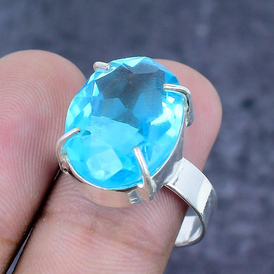 Natural Swiss Blue Topaz Gemstone 925 Sterling Silver Jewelry Ring Size 9 Z3i29
