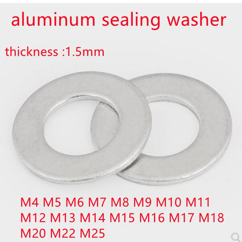 20PCS m4 m5 M6 M7 M8 M9 M10 M11 to M22 Aluminum Flat Washer Ring Gasket Sump Plug Oil Seal Fittings Washer thickness 1.5mm