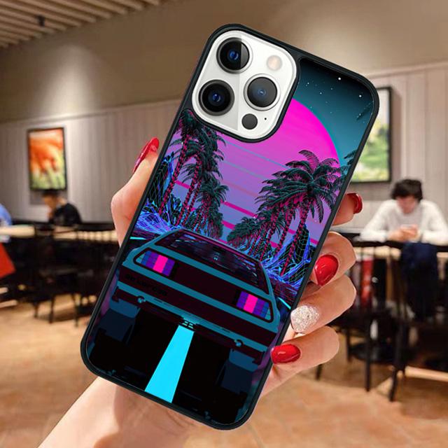 80s Retrowave Neon Palms Tree Phone Case For iPhone 17 Air 13 12 14 15 16  Cover For Apple Pro Max Plus