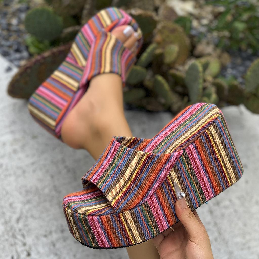 2025 New Leopard Print Thick-soled Flip-flops Fashionable Flat-bottomed Toe Holiday Wind Beach Cool Slippers Women