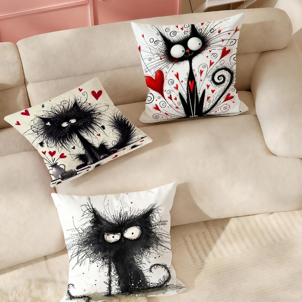 Scruffyl Black Cat Pillow Case Suitable For Bedrooms Living Rooms Cars Home Decoration