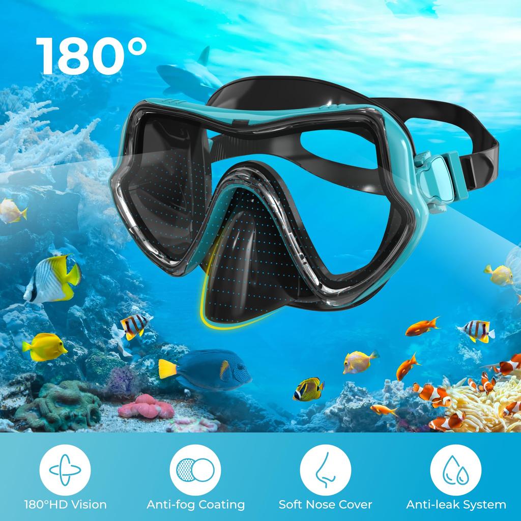 G2RISE SN02 Snorkel Set for Adults – Scuba Mask with Dry Snorkel, Diving Goggles, Anti-Fog, Spare Mouthpiece, and Comfortable Breathing Technology