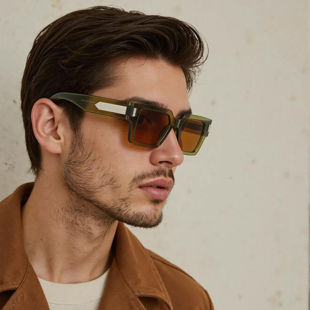 Light Luxury Golden Sunglasses Men Square Frame Classic Color Matching Minimalist Commuting Style Glasses