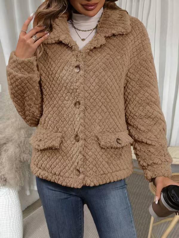 

Retro Style Plus Size Corduroy Plaid Lapel Hoodie for Women 3XL темно-коричневого кольору