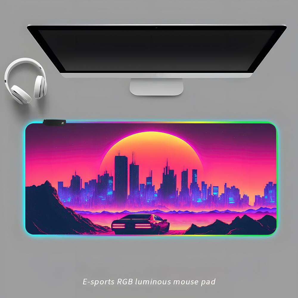 Synthwave Gradient Mouse Pad RGB Gaming Mouse Pad Desk Mat HD Gamer Large LED Light XXL MousePads RGB600x300x3mm