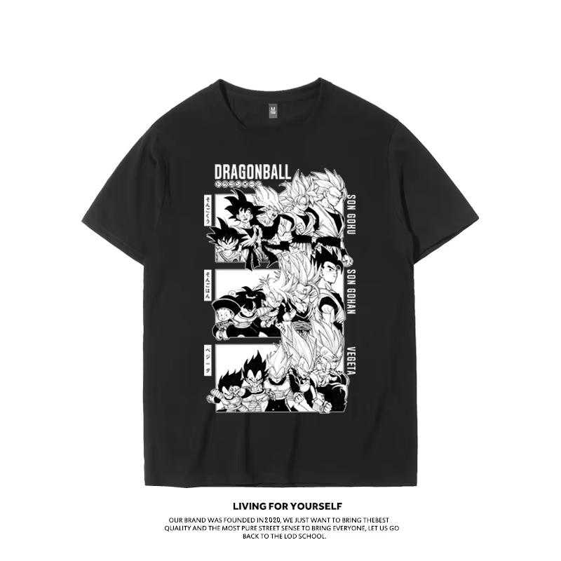 Dragon Ball Animation Derivatives Goku Vegeta Buu Frieza Printed Short Sleeve Tshirt Unisexs and Womens Fashion Loose Cotton Top 4XL