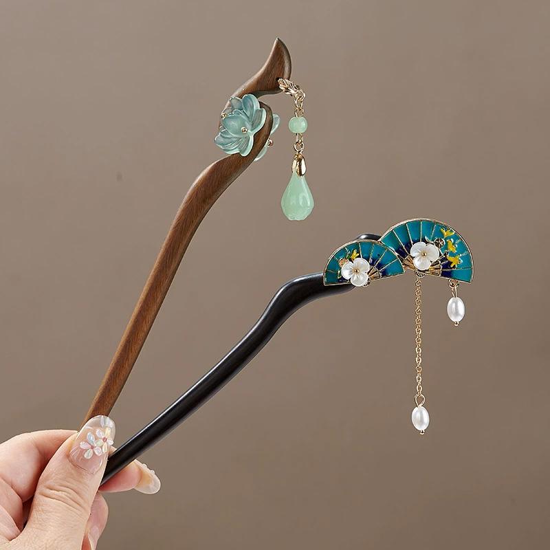 1 Pièce Pompon Bois Frais Épingle à Cheveux Bois de Santal Style Chinois Nouveau Coiffure Ancienne Épingle à Cheveux à Pompon