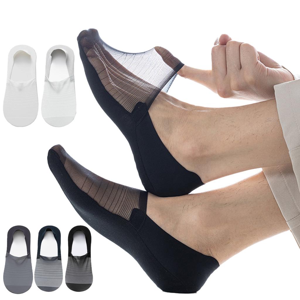 Men Ice Silk Mesh No Show Socks, Non Slip Silicone Invisible Low Cut Cotton Sole Breathable Liner Socks for Loafers Sneakers EU38-43