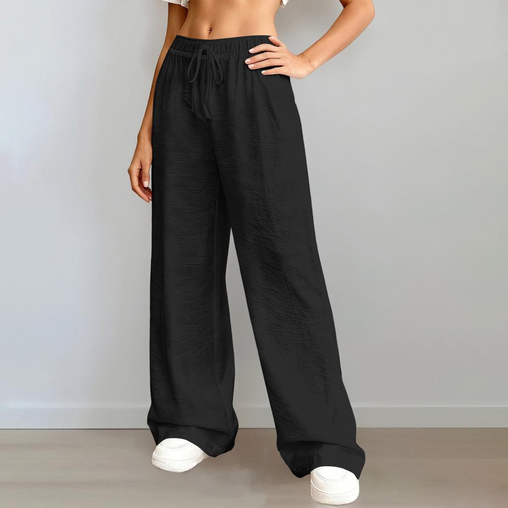 Women's Loose-fitting Wide-leg Pants, Casual Loose-fitting Pants, High-elastic Waistband, Long Pants With Pockets