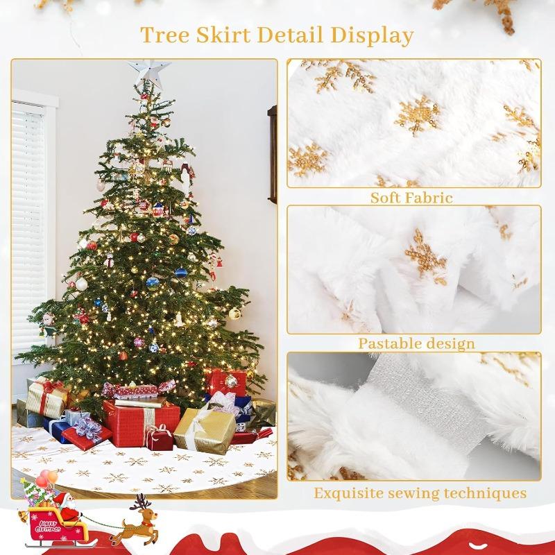 60/38cm Snowflake Christmas Tree Skirt Plush Cloth Xmas Trees Mat Gold Snowflake Star Carpet New Year Home Party Decor Supplies
