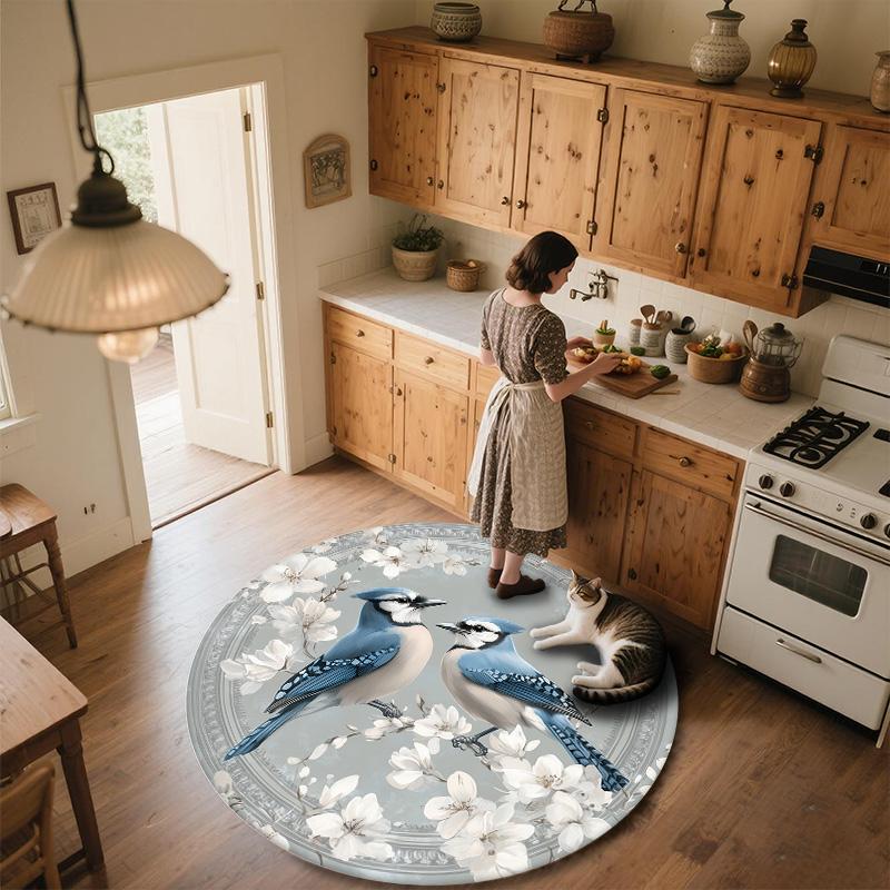 Blue Bird,Round Area Rug,Carpet Rug for Living Room Bedroom Sofa Playroom Decor,Non-slip Floor Mat