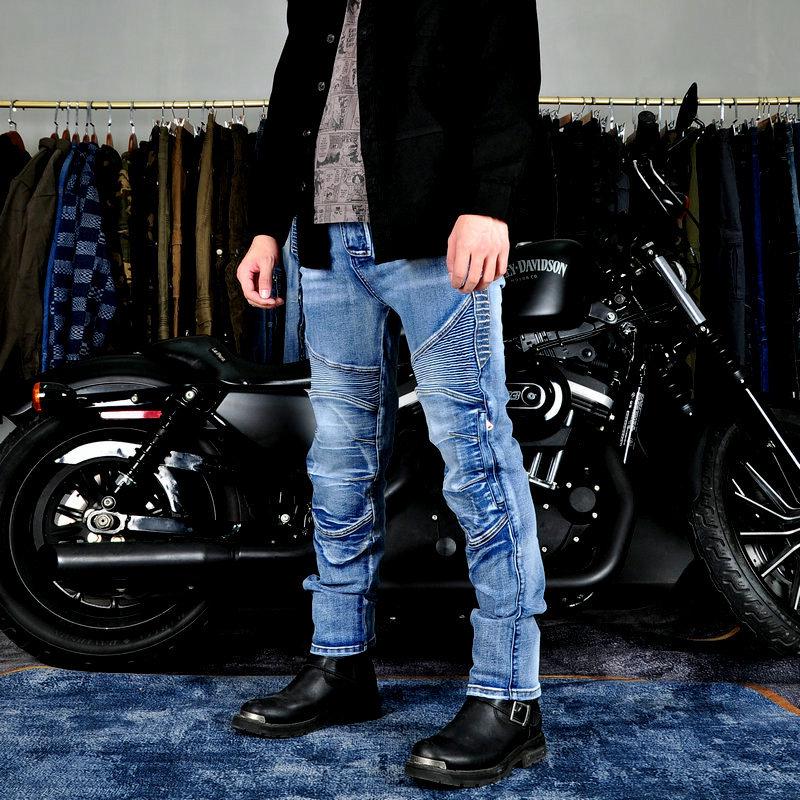 Men's Vintage Kevlar Motorcycle Jeans - Elastic, Fall-Resistant Riding Pants