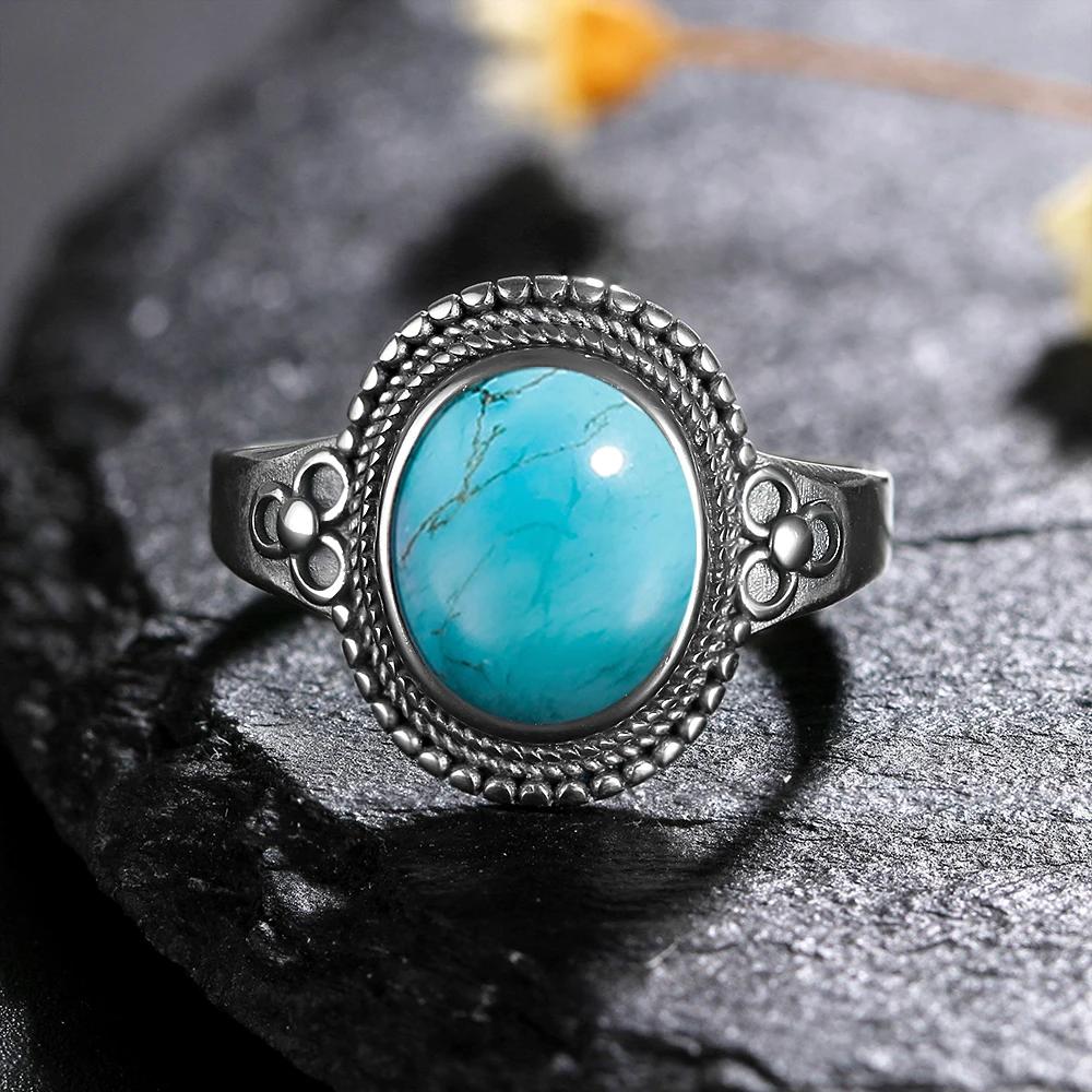 Natural 8*10MM Lapis Lazuli Finger Ring  Rings for Women Gift S Silver Flower Shaped Ring