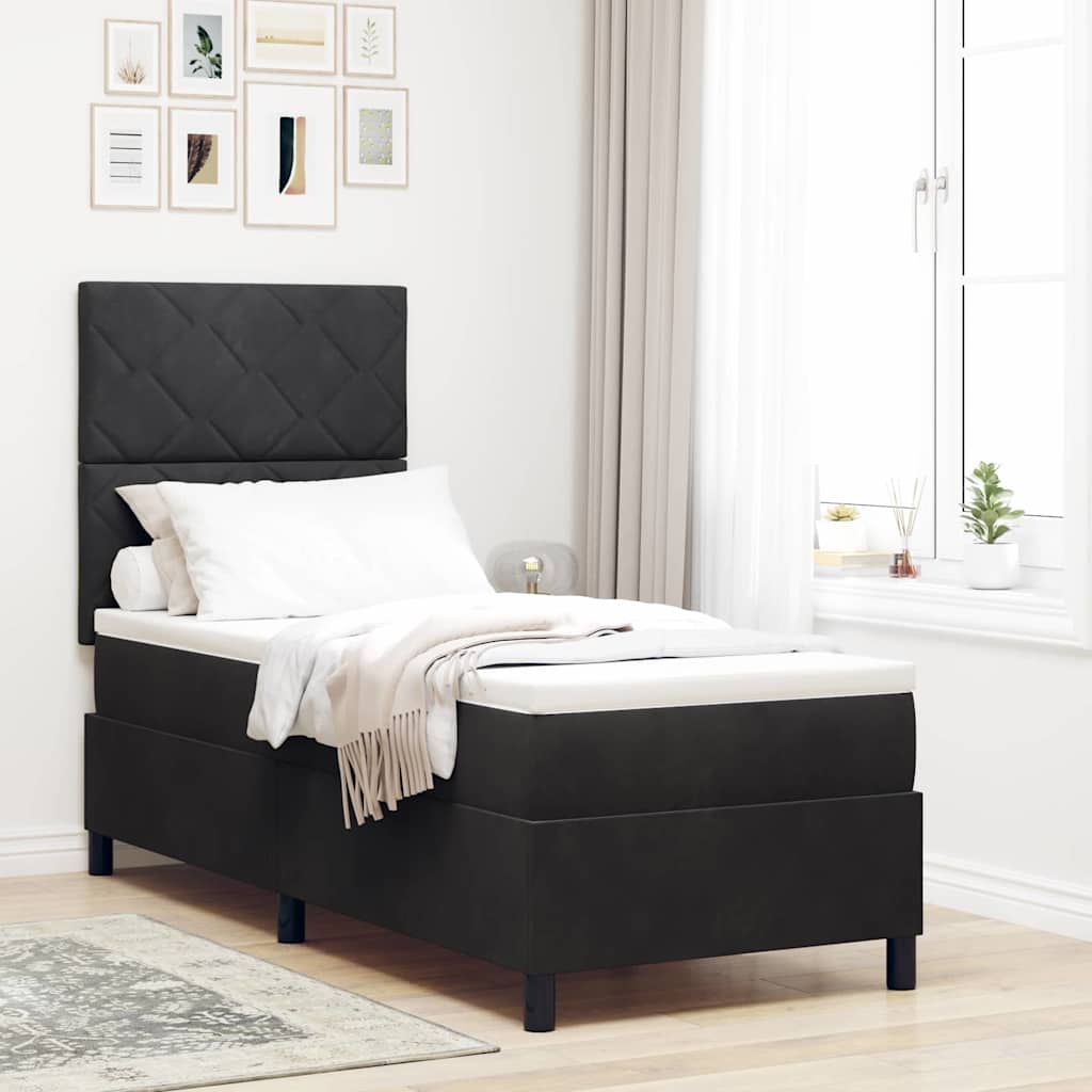 LED Box Spring Bed with Headboard Black 80 X 200 Cm Velvet