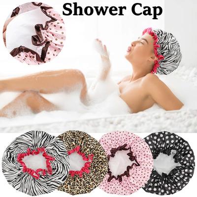 4 Pieces Shower Cap for Women Elastic and ReusableEnvironmental Protection Hair Bath CapsDouble Waterproof Layers Bathing Hat