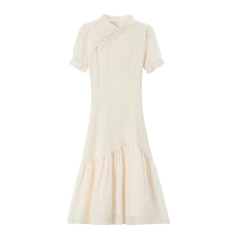 Elegant Summer Cheongsam Dress Chinese Style Vintage Slim Fit Women Fashion
