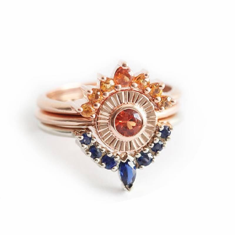 Elegant Rose Gold Three Piece Wedding Ring Set With Geometric Design For Women