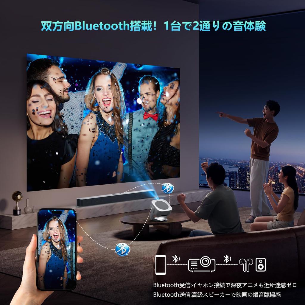 NUTROMO Home Projector In Android App Compact 4K Ceiling Automatic Keystone Bluetooth HiFi Zoom Compatible with DVD and Easy Japanese Instruction