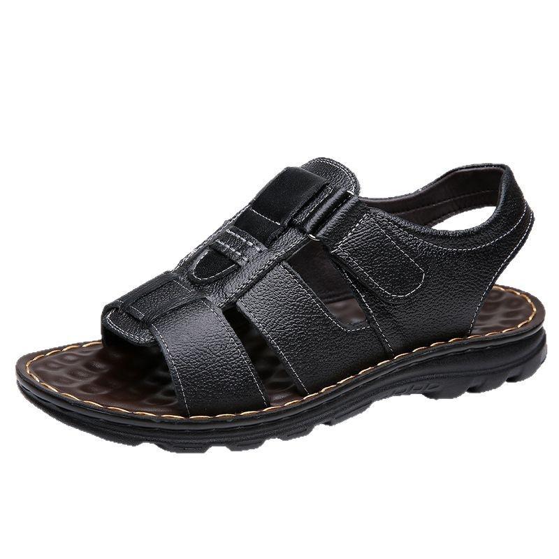 Sandals Genuine Leather 2025 Summer Comfortable and Versatile New Dad Breathable Cool Slippers Casual Versatile Soft-soled Beach Shoes