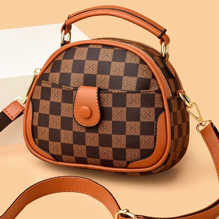 Mehrschichtige Mamatasche im Schachbrett-Stil im Herbststil, hochwertige Nischen- und vielseitige Handtasche, Nischendesign, Umhängetasche für Mobiltelefone