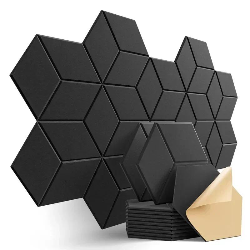 12 PCS Self-adhesive Hexagonal Acoustic Panels Acoustic Foam Panels Y-shaped Liner Design Absorbs Noise and Eliminates