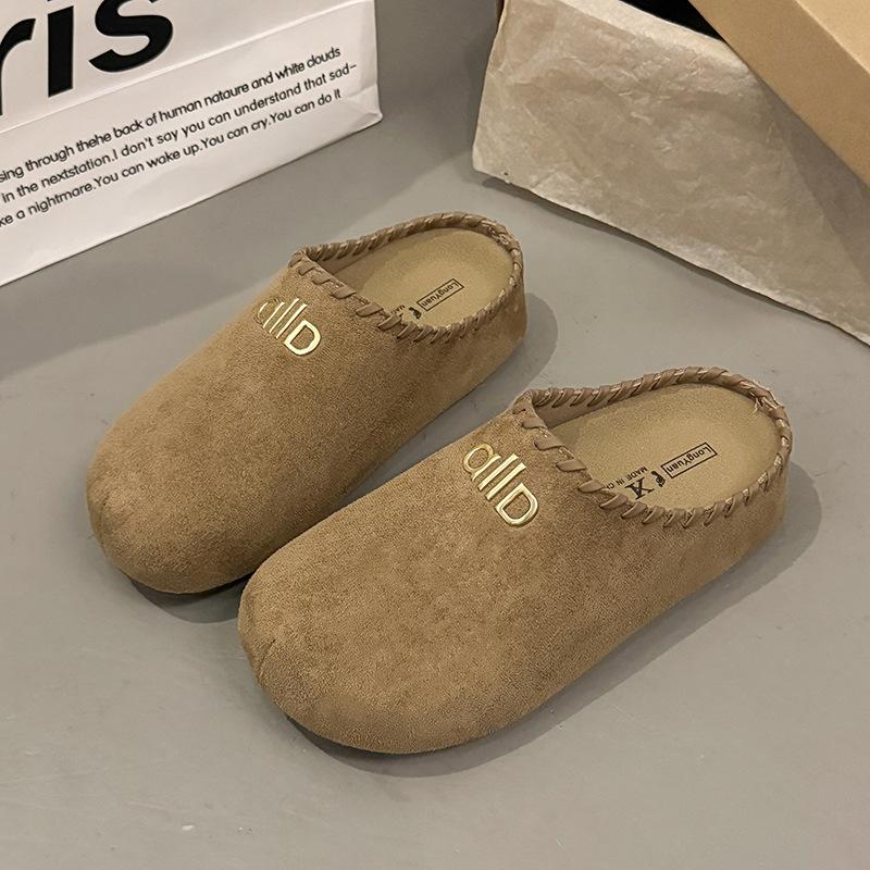 

Cowhide version~ retro bag head half slippers for women to wear new early autumn one-pedal platform casual Boken half-toe shoes 40 хаки