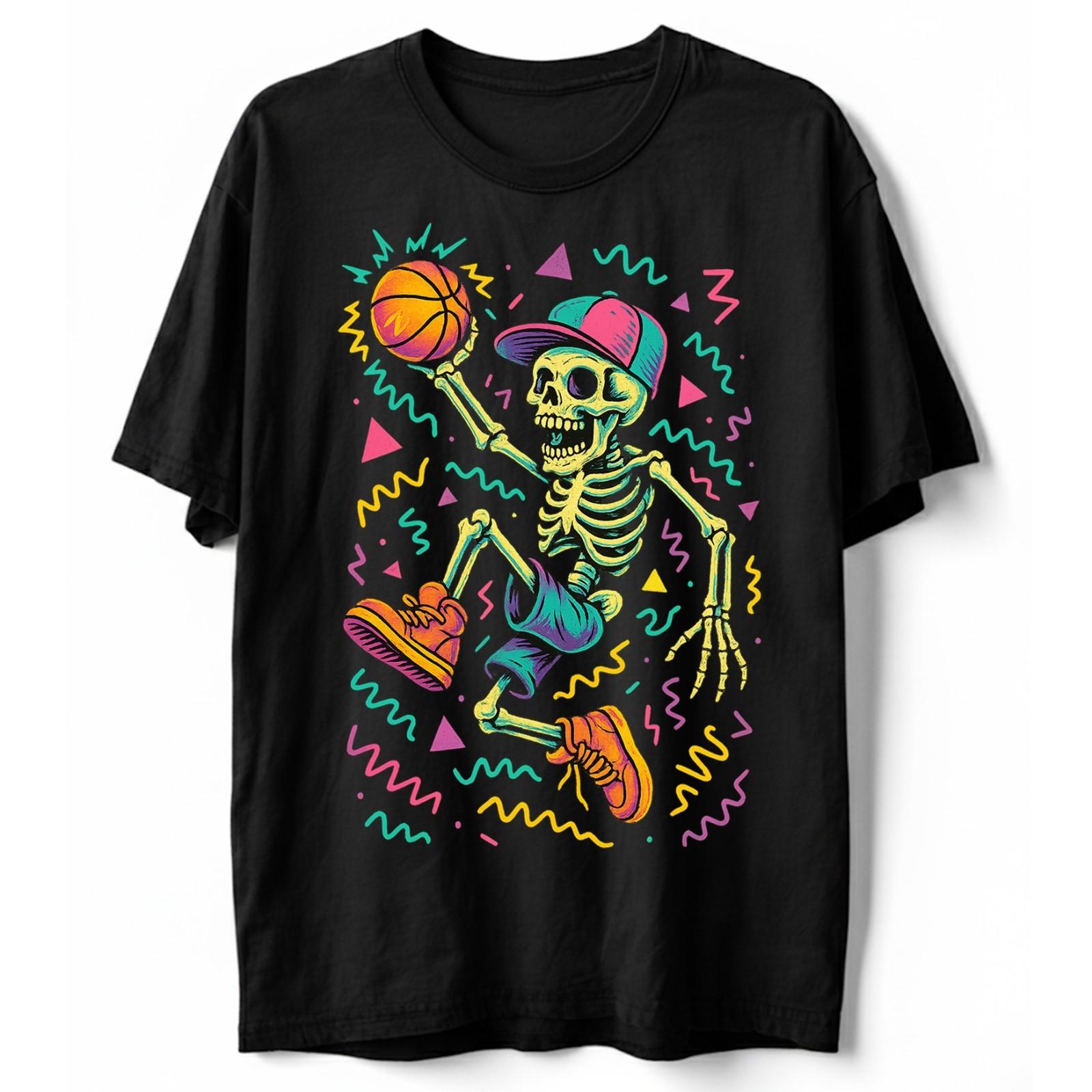 Neon Skeleton Basketball Shirt 90s Vaporwave Streetwear Dunk Retro Halloween Tee XL