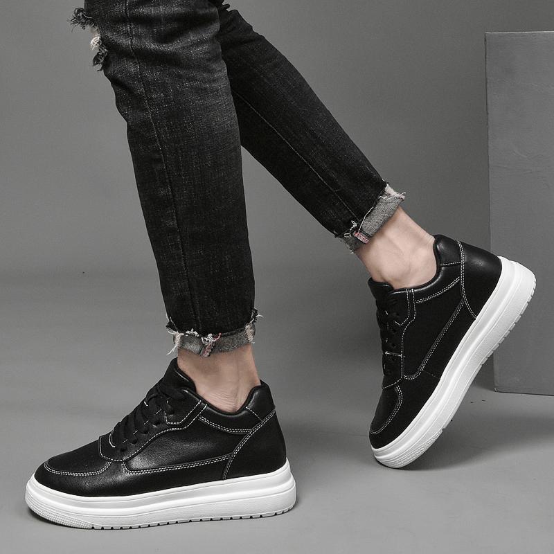 Herren Freizeitschuhe mit 8 cm größerer Einlegesohle, Weiß/Schwarz, größere Schuhe, Herren, Freizeit, Mode, Sport, Freizeit, Spaziergang, niedrige Sneakers