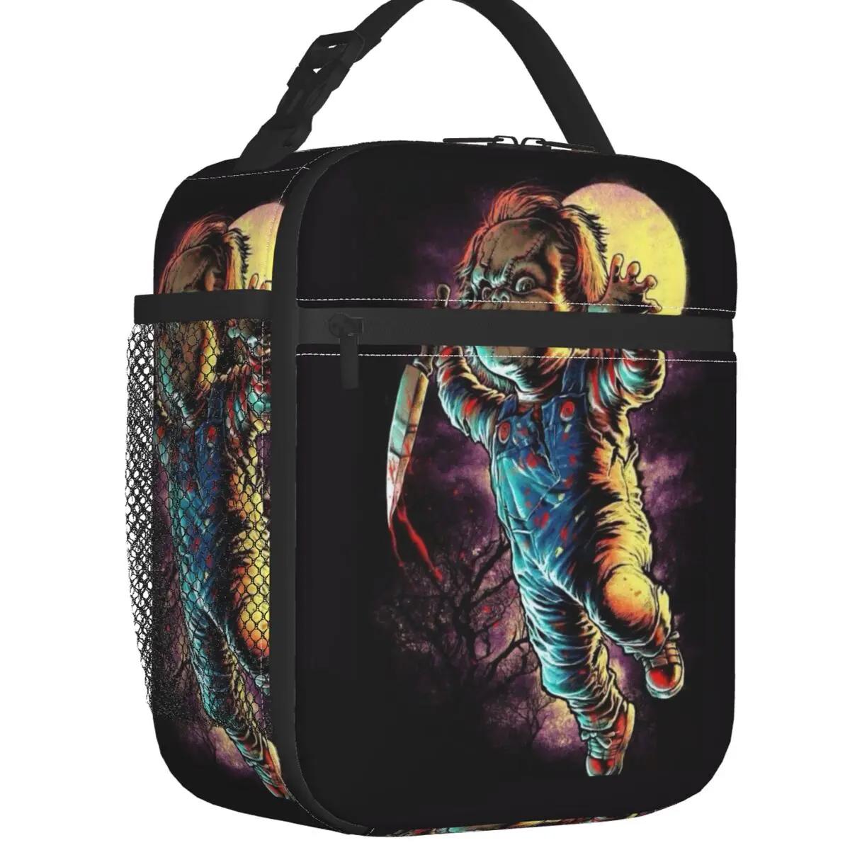 

Детская игрушка Кровавые портативные ланч-боксы Чаки Чиби Хэллоуин охладитель термосумка для еды изолированный ланч-бокс школьник 26x21x11CM розовый