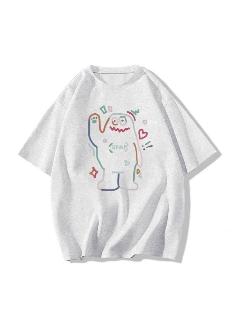 Women's Retro Graffiti Cotton T-Shirt - Chic Hong Kong Style 2025