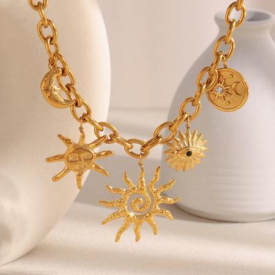 MamacitaSlay 316L Stainless Steel Sun Moon Star Pendant Necklace Party Exaggerated Waterproof Jewelry Women's Charm Necklace