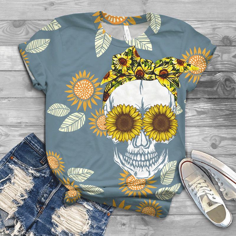 3D Printed Sunflower Series Short Sleeved Women's T-shirt Top
