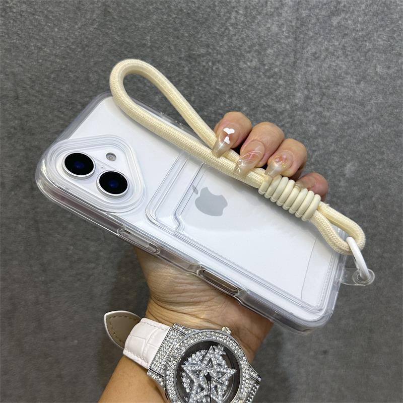 Card Holder Bag Wrist Strap Transparent Case for iPhone 16 15 14 17 Pro Max Plus 17 Air 11 12 13 Wallet Lanyard Candy Cover